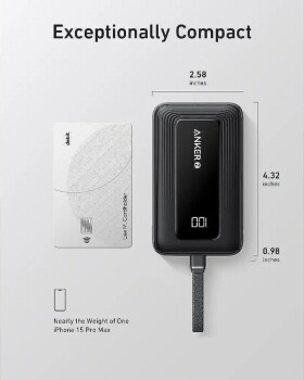Anker Anker Power Bank with Built-In USB-C Cable | A1688H11 | 10000 mAh | Black
