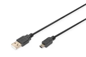 Digitus USB 2.0 A/mini-B čierny / USB kábel / 1 m / Poniklované konektory (AK-300130-010-S)