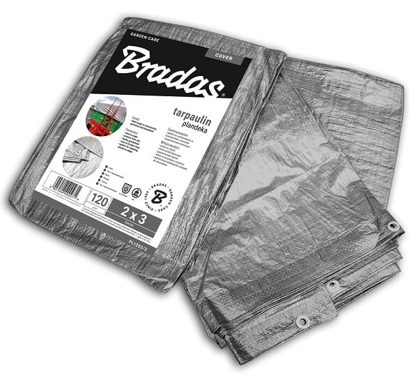 Krycia plachta s okami – STANDARD 120 g/m² strieborná, 6×10 m [60 m²]