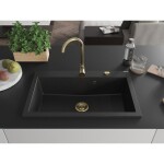 MEXEN/S MEXEN/S - Elix granitový drez 1-miska 800 x 500 mm, čierna/strieborná metalík, sifón zlatá 6527801005-73-G