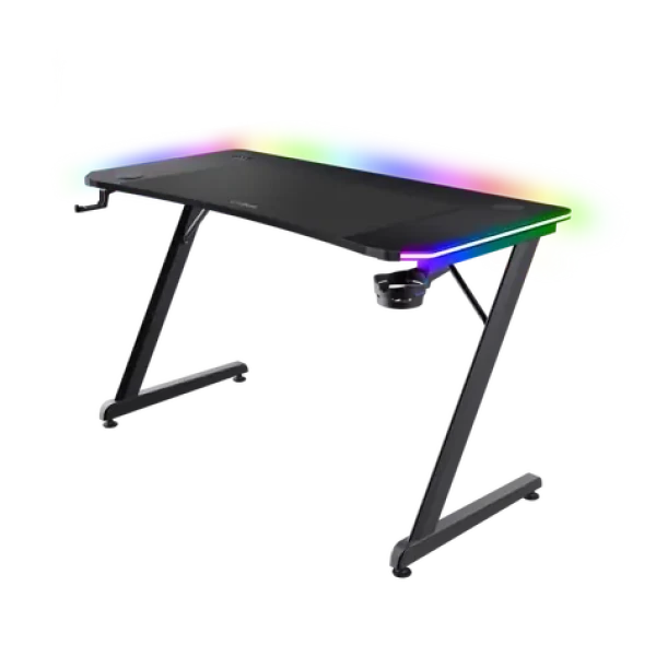 Trust GXT 710 Luminus Pro RGB čierna / Herný stôl / RGB podsvietenie / bezdrôtová nabíjačka / 120x60x74 cm (25419)