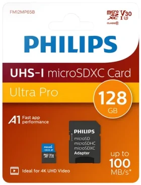 Philips microSDXC 128 GB + adaptér / Pamäťová karta / Class 10 / UHS-I U3 / V30 (FM12MP65B/00)
