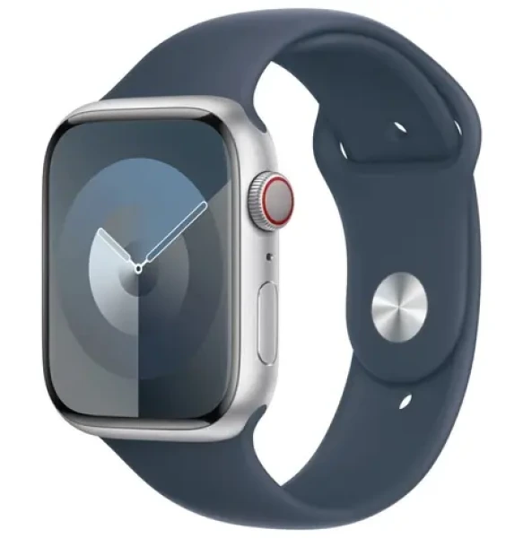 Apple Watch Series 9 GPS+Cellular 45mm Strieborné hliníkové telo - Búrkovo modrý športový remienok S/M / 140-190mm (MRMG3QC/A)