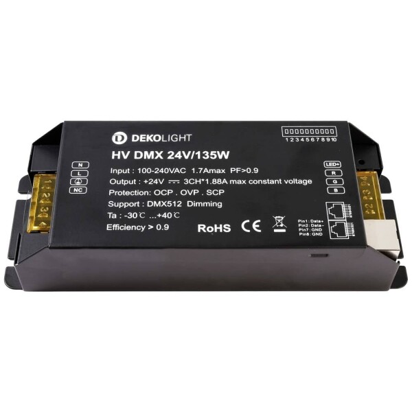 Deko Light BASIC, DIM, CV, HV DMX napájací zdroj pre LED konštantné napätie 0 mA - 5.63 A 24 V/DC; 843275