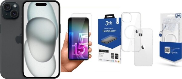 Apple iPhone 15 256GB Black (MTP63) + FlexibleGlass + Etui MagCase