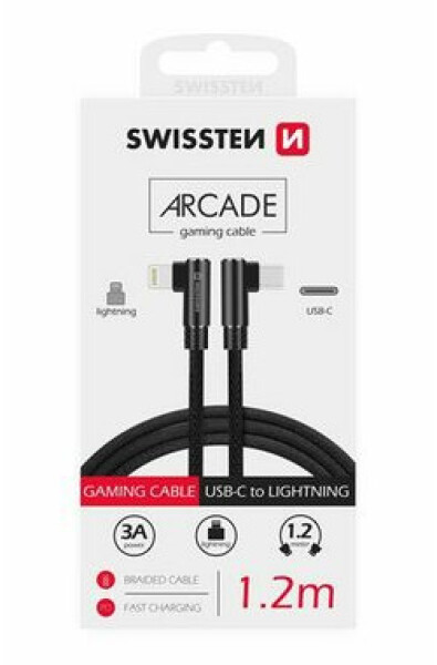 SWISSTEN ARCADE Textilný dátový kábel USB-C - LIGHTNING 1.2m čierna (71529900)