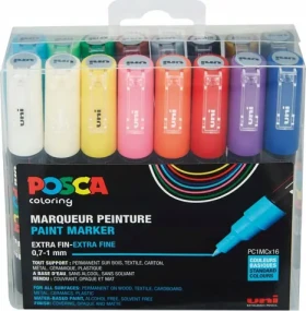 POSCA PC-1MC / Popisovač / akrylový / extra jemný hrot 0,7-1 mm / sada 16 farieb (186716)