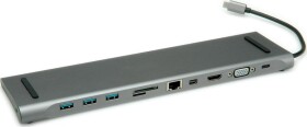 Dokovacia stanica Roline Viacportová dokovacia stanica ROLINE USB 3.2 Gen 2 Typ C, 4K HDMI/Mini DP, VGA, USB, Kaartlezer, PD, LAN, Audio