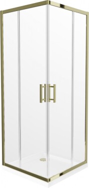 MEXEN/S - Rio sprchovací kút štvorec 80x80, transparent, zlatá + biela vanička so sifónom 860-080-080-50-00-4010G