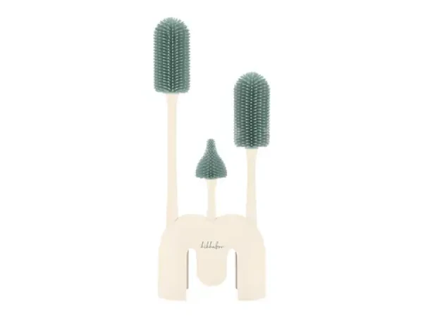 KikkaBoo Sada kief na fľaše 3 ks so stojanom Platinum Silicone Sage / od narodenia / silikón bez BPA (31302050049KB)