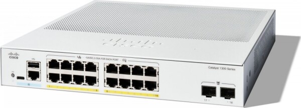 Cisco Cisco Catalyst 1300-16FP-2G - Switch - L3 - managed - 16 x 10/100/1000 (PoE+) + 2 x Gigabit Ethernet SFP - an Rack montierbar - PoE+ (240 W)