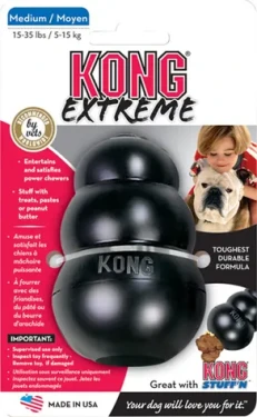KONG Žuvacia hračka Extreme Wobbler čierna / Veľkosť M / 5,6 x 8,5 cm / pre psov 5-15 kg / odolný kaučuk (CA11148)