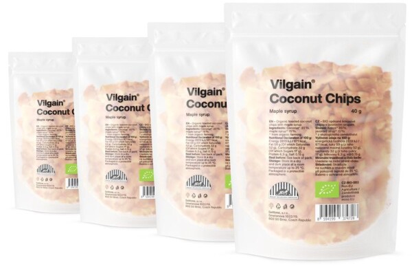 Vilgain Kokosové chipsy BIO – 4× javorový sirup 40 g