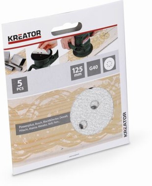 KREATOR KRT230553 / Brúsny papier na farbu / Zrnitosť 40 / Priemer 125 mm / 5 ks (KRT230553)