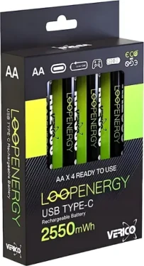 Verico LoopEnergy AA2550 / Nabíjacie batérie AA / Li- ION / USB-C / 2550 mAh / 4 ks (1UDBT-A1WEAC-NN)