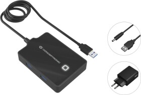 Conceptronic USB-Hub 4-Port 3.0 ->4x3.0 m.Netzteil sw