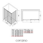 CERANO - Sprchovací kút Lantono L/P - 8 mm - Soft-Close - čierna matná, transparentné sklo - 170x90x195 - posuvný CER-433232