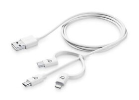 CellularLine USB kábel s tromi adaptérmi Lightning + Micro USB + USB-C biela (USBDATA3IN1MFITYCW)