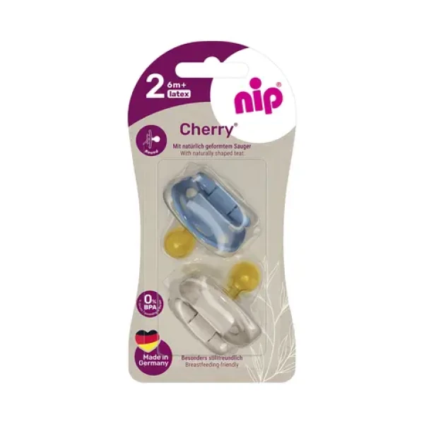 NIP Cherry Cumlík kaučuk veľkosť 2 (6m+) modrá/hnedá 2ks (NIP38883-51)