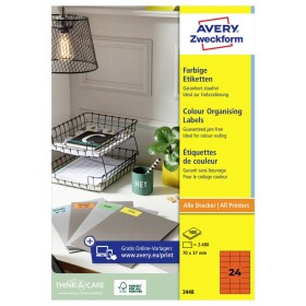 Avery-Zweckform 3448 etikety 70 x 37 mm papier červená 2400 ks trvalé univerzálne etikety; 3448