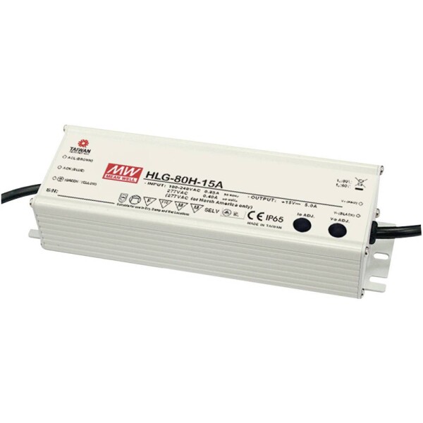 MEAN WELL HLG-80H-12 LED driver, napájací zdroj pre LED konštantné napätie, konštantný prúd 60 W 5 A 12 V/DC PFC spínacie obvod, ochrana proti prepätiu; HLG-80H-12