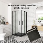 H K - Sprchovací kút AIRLINE BLACK R101, 100x100, s dvoma jednokrídlovými dverami s pevnou stenou, rohový vstup vrátane sprchovej vaničky z liateho mramoru SE-AIRLINEBLACKR101/BLACKSTAR1010SET