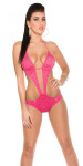 Sexy Neck Monokini, midriff + rhinestones pink S