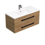 Kúpeľňová skrinka s čiernou úchytkou a umývadlom SAT Cube Way 100x53x46 cm dub Hickory mat CUBE46C1002DHMOD CUBE46C1002DHMOD