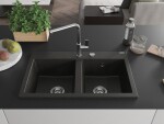 MEXEN MEXEN - Hektor granitový drez 2-bowl 800 x 480 mm, čierna/zlatá metalik, sifón chróm 6521802000-75