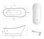 BESCO - Voľne stojaca vaňa GLORIA (PAOLO) - Farebnica - Biela, Rozmer vane - 160 × 70 cm VANPAO16W