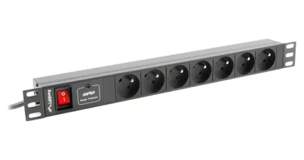 Lanberg PDU čierna / Zásuvková lišta do racku / 1U / 19" / 7x zásuvka typu E (FR) / IEC C14 / 10 A / 2 m (PDU-07E-0200-IEC-BK)