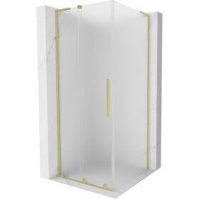 MEXEN/S - Velar L sprchovací kút, posuvné dvere 90 x 90, dekor, zlato kartáčovaná 871-090-090-33-55