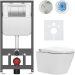 CERANO - Závesné WC s bidetom Basic/Cronus Standard - biela lesklá - WC tlačidlo Maxio/Strieborná - závesné - predstenová inštalácia - 59,3x38,4 CER-8050BD86448