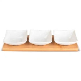 Lamart Bamboo Sada Servírovacie misky 3ks biela-hnedá / 26 x 8cm / porcelán-drevo (8590669368600)