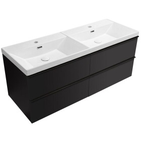 CERANO - Kúpeľňová skrinka Velora - čierna matná, úchytka čierna - keramické dvojumývadlo Viano - 121,5x67,5x46,5 CER-495854