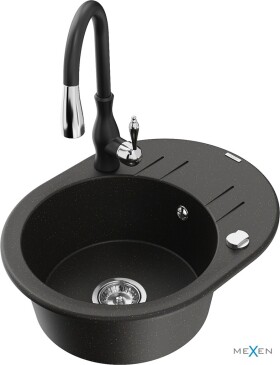 MEXEN/S MEXEN/S - Kevin granitový drez 1 s odkvapkávačom vrátane batérie Savita, čierna/zlatá metalik 6517-75-672601-70