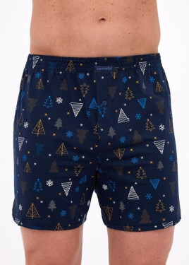 Pánske boxerky 016/23 Night 3 Christmas Dark Blue Pattern - Cornette L tmavě modrá-potisk