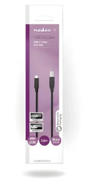 Nedis USB-C - USB-B čierna / Kábel USB / USB 2.0 / 480 Mbps / 2 m (CCGB60650BK20)