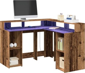 VidaXL Biurko z podświetleniem LED, stare drevo, 130x130x91 cm