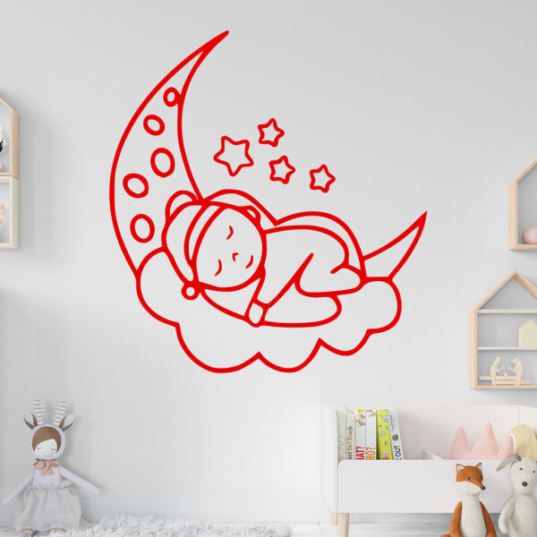 Veselá Stena Samolepka Noc na mesiačiku Farba: červená, Veľkosť: 100 x 108 cm