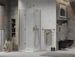 MEXEN/S - Sprchovací kút zalamovací Lima 80x80, sklo číre, zlatý + vanička 856-080-080-50-00-4010