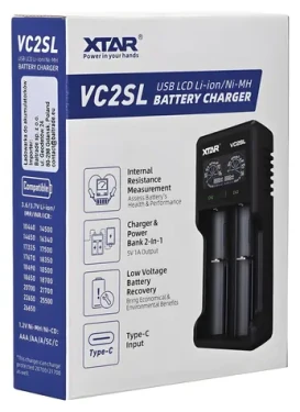 XTAR VC2SL / Nabíjačka batérií / Li- ION, Ni-MH, Ni-Cd / LCD displej / USB / pre 2 batérie (VC2SL)