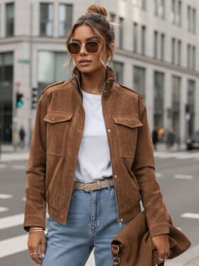 Dámska semišová bomber bunda svetlohnedá FashionStreet TY5644 S