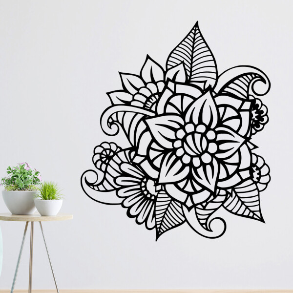 Veselá Stena Samolepka Kvetinový ornament Farba: černá, Veľkosť: 80 x 69 cm