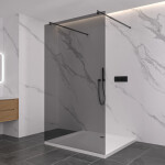 CERANO - Sprchová zástena Walk-in Onyx Duo Ľ/P - 8 mm - okrúhla vzpera - čierna matná, grafitové sklo - 130x200 CER-8050BD2348