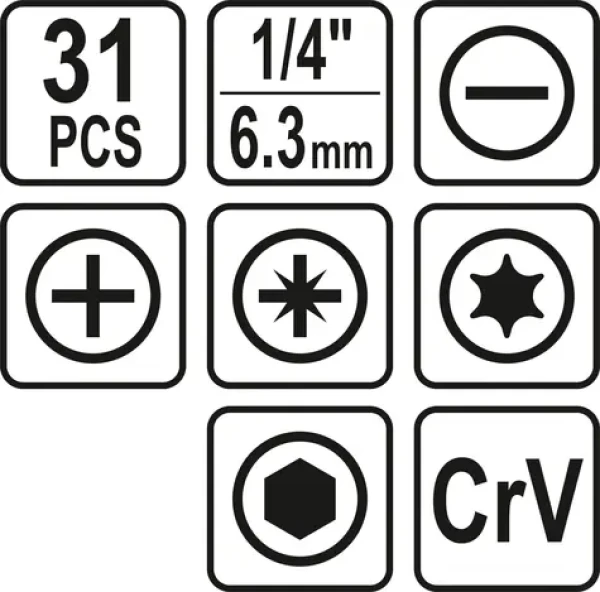 STHOR Sada bitov 1/4" 31 ks / Sada bitov / 1/4" / 31 ks (TO-66302)