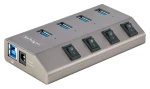 StarTech USB Hub 4 porty sivá / USB rozbočovač / 4X USB-A / jednotlivé vypínače portov / napájací adaptér (5G4AIBS-USB-HUB-EU)