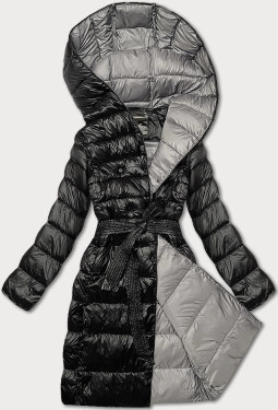 Dámska čierna prechodná bunda s opaskom Libland (7771) odstíny černé XXL (44)