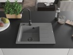 MEXEN/S MEXEN/S - Ben granitový drez 1 s odkvapkávačom ľavý 600 x 500 mm, sivý, sifón čierna 6522605000-71-B