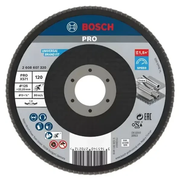 BOSCH X571 / Lamelový brúsny kotúč P120 / 125x22.23 mm (2608607320)